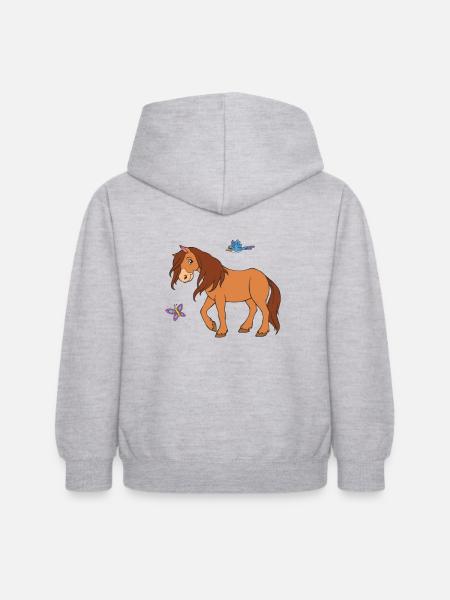 Pferd Kinder - Kinder Hoodie - Hellgrau meliert