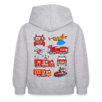Deutsche Feuerwehrautos Feuerwehrfahrzeuge - Kinder Hoodie - Hellgrau meliert - Hinten - AI Model Kid Female (0cm)