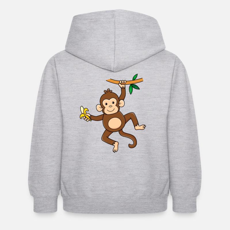 Affe mit Banane - Kinder Hoodie - Hellgrau meliert