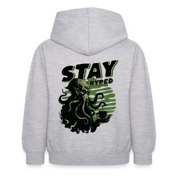 Stay Hyped - Cthulhu Kult Lovecraft Necronomicon - Kinder Hoodie - Hellgrau meliert - Hinten - AI Model Kid Female (0cm)