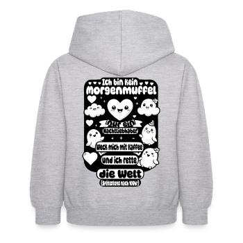 Les noctambules – le café sauve le monde - Sweat à capuche Enfant - gris clair chiné - Dos - AI Model Kid Female (0cm)