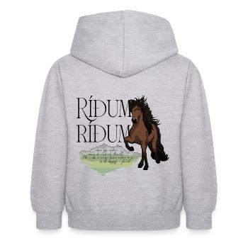 Ridum Ridum - Natural Tölter - Braunes Islandpferd - Kinder Hoodie - Hellgrau meliert - Hinten - AI Model Kid Female (0cm)