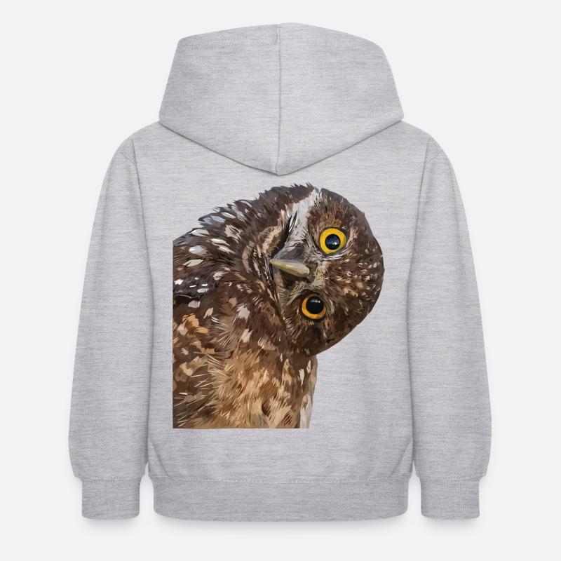 Eule - Kinder Hoodie - Hellgrau meliert
