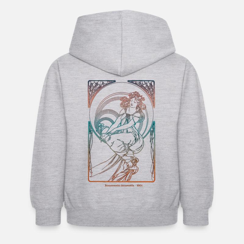 Alfons Mucha - Sweat à capuche Enfant - gris clair chiné
