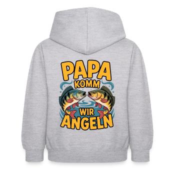 Papa komm wir angeln! Angelabenteuer mit Papa - Kinder Hoodie - Hellgrau meliert - Hinten - AI Model Kid Female (0cm)