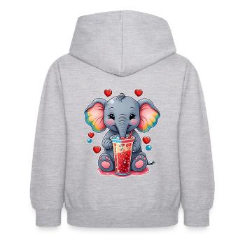 Un petit éléphant mignon boit de la limonade - Sweat à capuche Enfant - gris clair chiné - Dos - AI Model Kid Female (0cm)