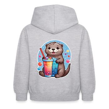 Kleiner Süßer Otter trinkt Limonade - Kinder Hoodie - Hellgrau meliert - Hinten - AI Model Kid Female (0cm)