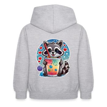 petit raton laveur mignon avec de la limonade et de la paille - Sweat à capuche Enfant - gris clair chiné - Dos - AI Model Kid Female (0cm)