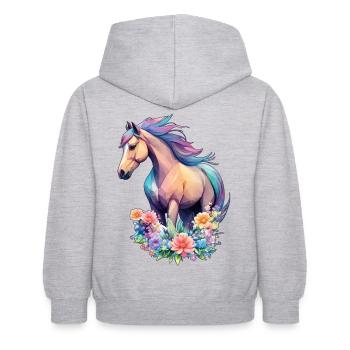 Œuvres d’art de fleurs de cheval avec de belles couleurs pastel - Sweat à capuche Enfant - gris clair chiné - Dos - AI Model Kid Female (0cm)