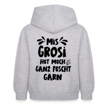 Mis Grosi het mech ganz fescht gärn Schweiz Oma - Kinder Hoodie - Hellgrau meliert - Hinten - AI Model Kid Female (0cm)