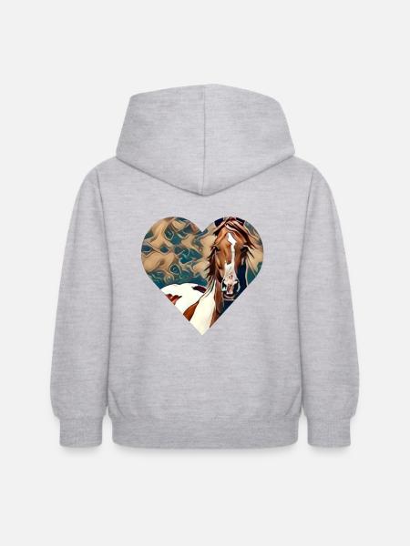 Pferd - Kinder Hoodie - Hellgrau meliert
