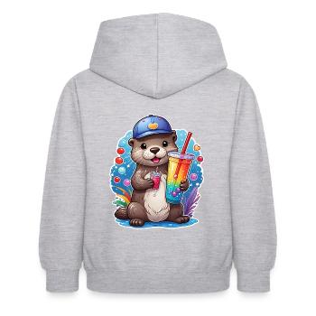 Petite Loutre mignonne buvant de la limonade avec de la paille - Sweat à capuche Enfant - gris clair chiné - Dos - AI Model Kid Female (0cm)