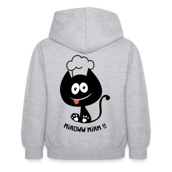 Chat gourmand ! Humour de chat toque cuisinier - Sweat à capuche Enfant - gris clair chiné - Dos - AI Model Kid Female (0cm)