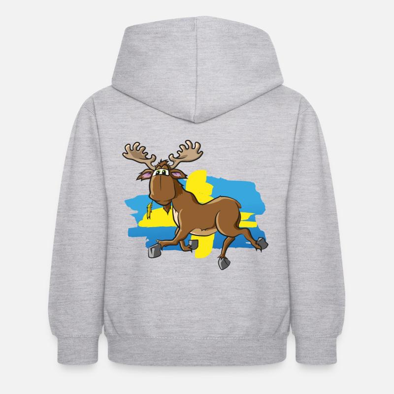 Drôle d’orignal avec le drapeau de la Suède - Sweat à capuche Enfant - gris clair chiné