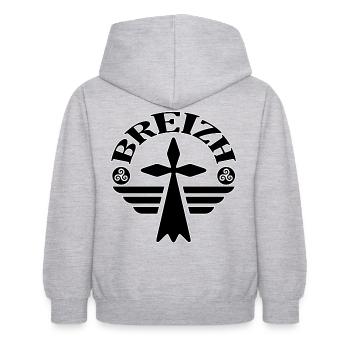 Breizh Bretagne - Kinder Hoodie - Hellgrau meliert - Hinten - AI Model Kid Female (0cm)