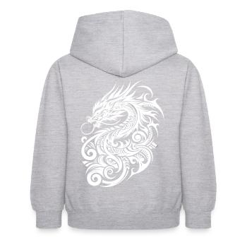 Dragon Tribal Tattoo Kunstvolles minimalistisches Design - Kinder Hoodie - Hellgrau meliert - Hinten - AI Model Kid Female (0cm)