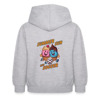 Soleil d’été Soccer Rire Coups de pied Cornets de crème glacée - Sweat à capuche Enfant - gris clair chiné - Dos - AI Model Kid Female (0cm)
