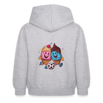 Soleil d’été Soccer Rire Coups de pied Cornets de crème glacée - Sweat à capuche Enfant - gris clair chiné - Dos - AI Model Kid Female (0cm)