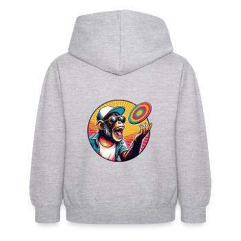 Chimpanzé avec lunettes de soleil, casquette de baseball et frisbee - Sweat à capuche Enfant - gris clair chiné - Dos - AI Model Kid Female (0cm)