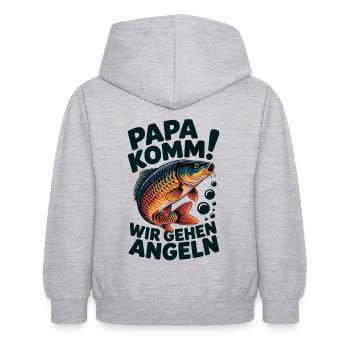 Papa komm wir gehen Angeln! Springender Karpfen - Kinder Hoodie - Hellgrau meliert - Hinten - AI Model Kid Female (0cm)