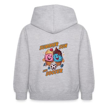 Soleil d’été Soccer Rire Coups de pied Cornets de crème glacée - Sweat à capuche Enfant - gris clair chiné - Dos - AI Model Kid Female (0cm)