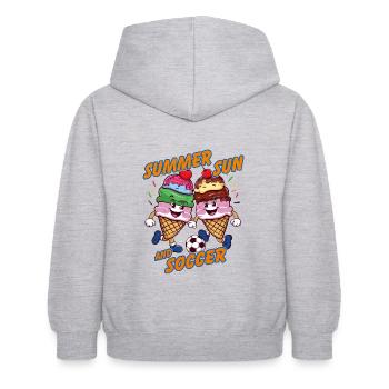 Soleil d’été Soccer Rire Coups de pied Cornets de crème glacée - Sweat à capuche Enfant - gris clair chiné - Dos - AI Model Kid Female (0cm)