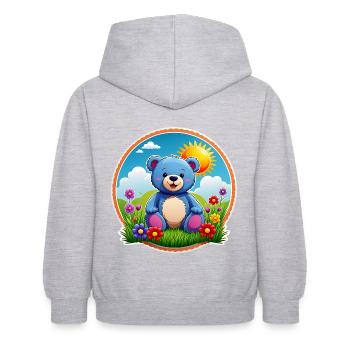 Süßer blauer Teddybär im Garten Sonne und Wolken - Kinder Hoodie - Hellgrau meliert - Hinten - AI Model Kid Female (0cm)