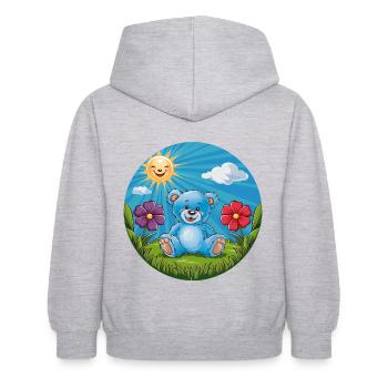 Süßer blauer Teddybär im Garten Sonne und Wolken - Kinder Hoodie - Hellgrau meliert - Hinten - AI Model Kid Female (0cm)