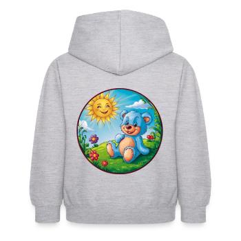 Süßer blauer Teddybär im Garten Sonne und Wolken - Kinder Hoodie - Hellgrau meliert - Hinten - AI Model Kid Female (0cm)