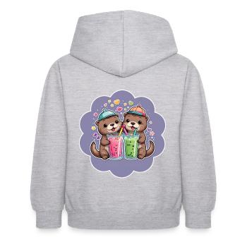 Two cute otter buddies drinking lemonade - Kids Hoodie - light heather grey - Back - AI Model Kid Female (0cm)
