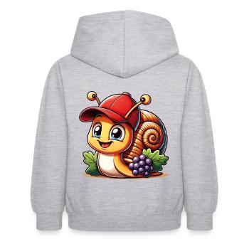 Kleine süße Schnecke mit Basecap und Trauben - Kinder Hoodie - Hellgrau meliert - Hinten - AI Model Kid Female (0cm)