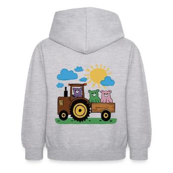 Three funny teddy bears ride the tractor - Kids Hoodie - light heather grey - Back - AI Model Kid Female (0cm)
