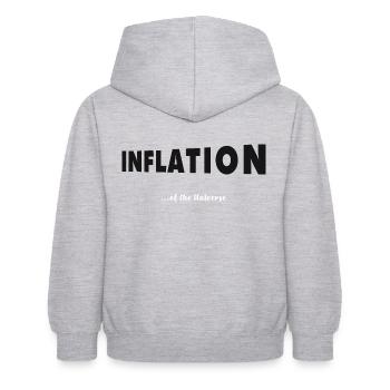 Schriftzug INFLATION of the Universe, schwarzweiß - Kinder Hoodie - Hellgrau meliert - Hinten - AI Model Kid Female (0cm)