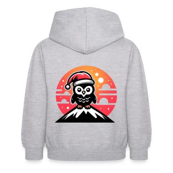 Lustige bunte Weihnachtseule mit Nikolausmütze - Kinder Hoodie - Hellgrau meliert - Hinten - AI Model Kid Female (0cm)