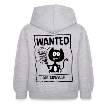 Wanted, greedy cat sought! humor cat! - Kids Hoodie - light heather grey - Back - AI Model Kid Female (0cm)