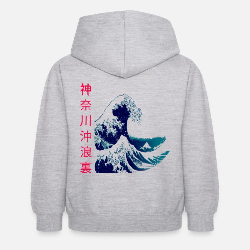 La grosse vague au large de Kanagawa - Sweat à capuche Enfant - gris clair chiné