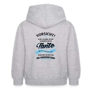 Vorsicht! verrückte Tante Verwandte Familie Kinder - Kinder Hoodie - Hellgrau meliert - Hinten - AI Model Kid Female (0cm)