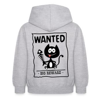 Chat Wanted ! Chat recherché par la police, humour - Sweat à capuche Enfant - gris clair chiné - Dos - AI Model Kid Female (0cm)