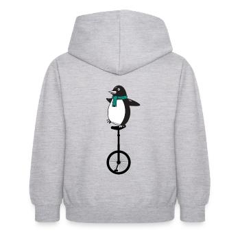 Einrad Einradartist-Pinguin Einradfahren unicycle - Kinder Hoodie - Hellgrau meliert - Hinten - AI Model Kid Female (0cm)