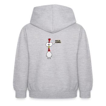 Heisse Henne - Kinder Hoodie - Hellgrau meliert - Hinten - AI Model Kid Female (0cm)