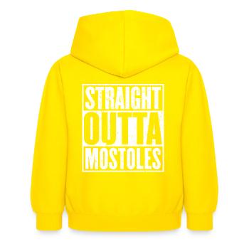 Gerade Outta Móstoles - Kinder Hoodie - Gelb - Hinten - AI Model Kid Female (0cm)