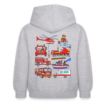 Feuerwehr Fahrzeuge Rettungswagen Feuerwehrmann - Kinder Hoodie - Hellgrau meliert - Hinten - AI Model Kid Female (0cm)