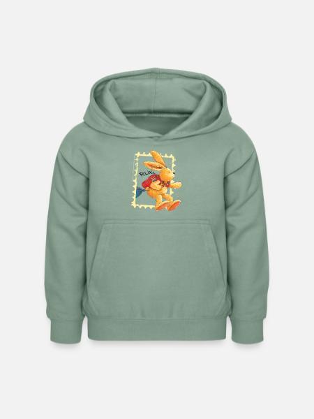 Felix huepft mit Schulranzen - Kinder Hoodie - Graugrün