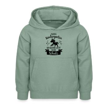 Tschüss Kindergarten, ich glitzer in der Schule - Kinder Hoodie - Graugrün - Vorne - AI Model Kid Female (0cm)