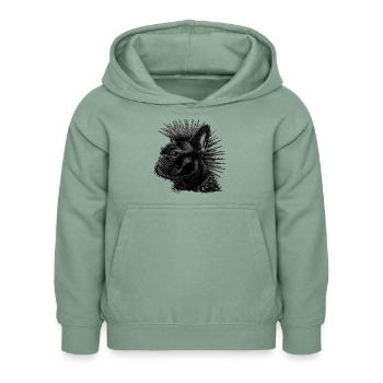 Punkrock Französische Bulldogge - Kinder Hoodie - Graugrün - Vorne - AI Model Kid Female (0cm)