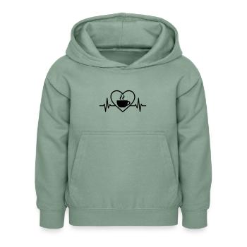 Kaffee Tasse Dampf Herz - Kinder Hoodie - Graugrün - Vorne - AI Model Kid Female (0cm)