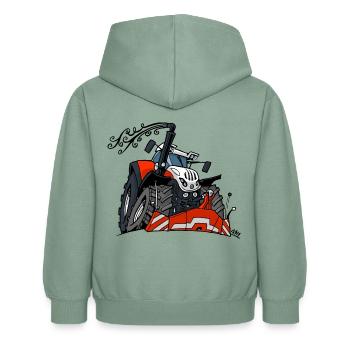 0559 steyr - Kinder Hoodie - Graugrün - Hinten - AI Model Kid Female (0cm)
