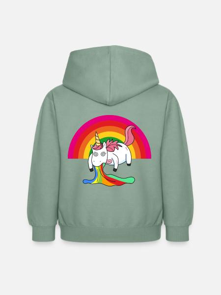 Kotzendes Einhorn Regenbogen - Kinder Hoodie - Graugrün