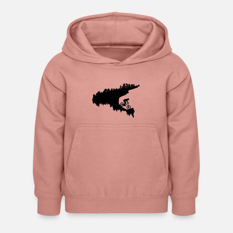 Casque intégral avec descente et arbres - Sweat à capuche Enfant - rose poudré