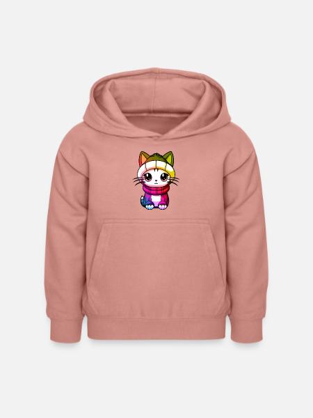 Katze Winter Tier Bunt Comic - Kinder Hoodie - Altrosa